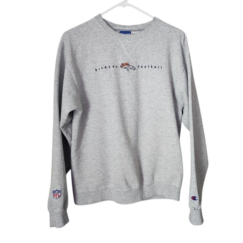CHAMPION Vintage Denver Broncos Football Crewneck Sweatshirt Gray NFL M